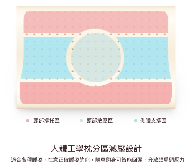 分區減壓設計的人體工學枕乳膠枕-dunlopillo乳膠枕