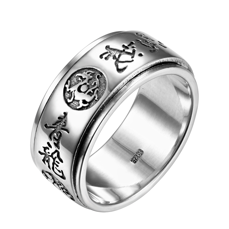 純銀戒指，男士戒指 四神獸祥瑞之獸；青龍、白虎、朱雀、玄武 可當項鍊（8893）