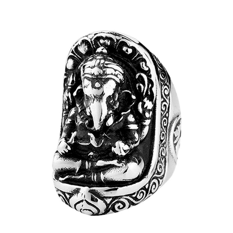 白鋼戒指，男士戒指 智慧之神象頭神；印度教不可或缺的靈魂元素（1855）