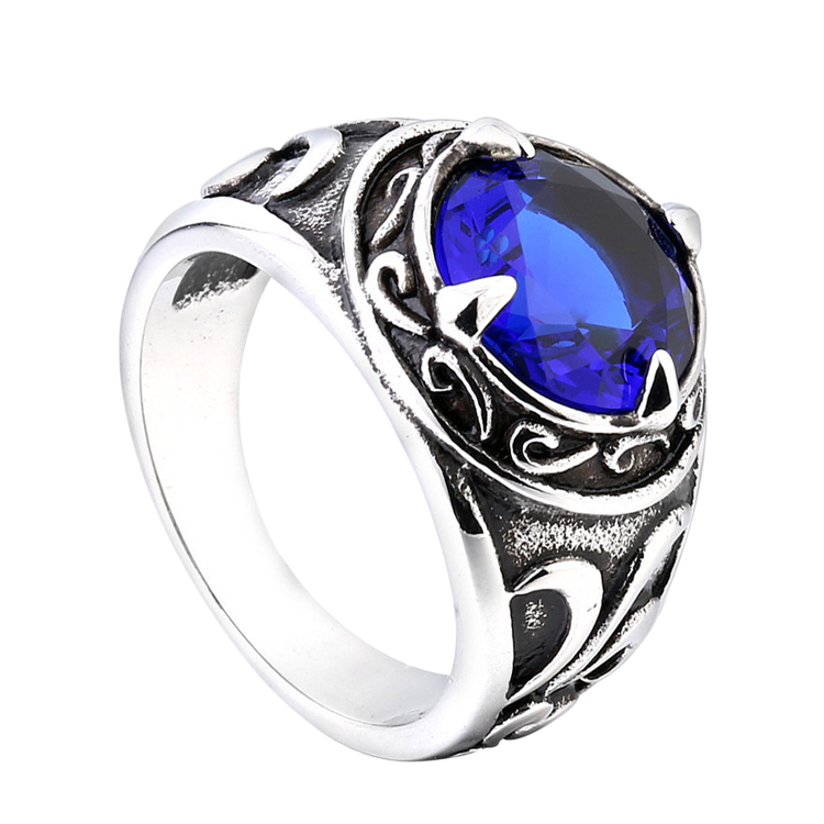 白鋼戒指，男士戒指  眾神殞落帝國傾頹；中世紀貴族公爵御用寶石（7338藍色）