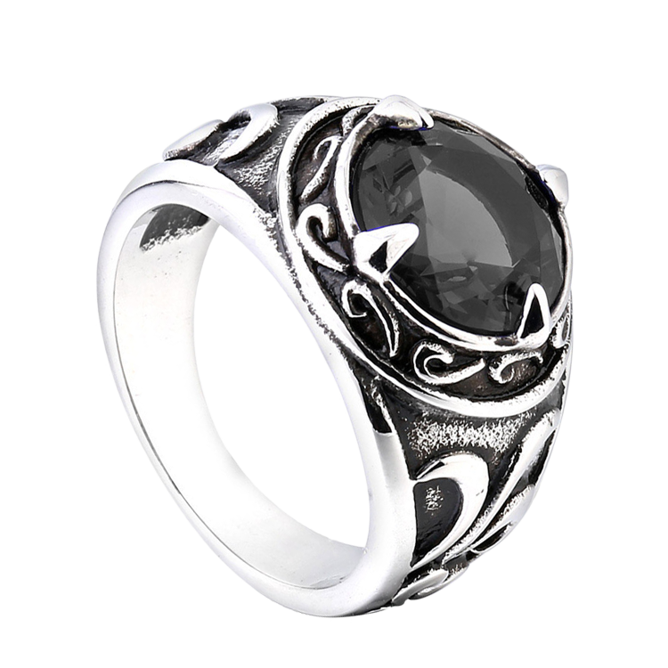 白鋼戒指，男士戒指  眾神殞落帝國傾頹；中世紀貴族公爵御用寶石（7338黑色）