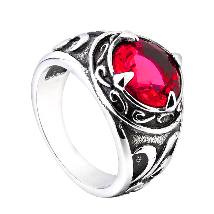 白鋼戒指，男士戒指  眾神殞落帝國傾頹；中世紀貴族公爵御用寶石（7338紅色）