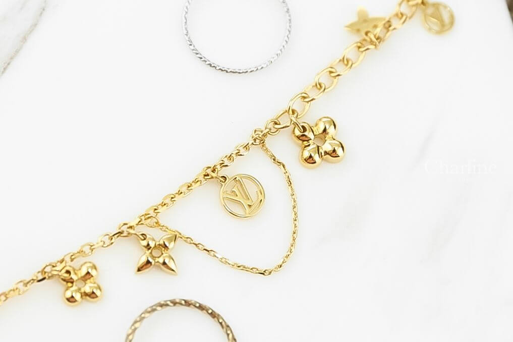 Louis Vuitton Blooming Supple Bracelet 金色LV Logo花卉造型墜飾手鍊