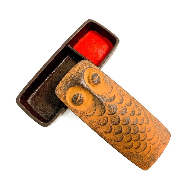 【博鳳堂】貓頭鷹 朱肉印章盒-茶色