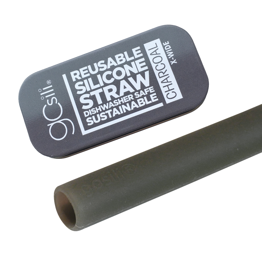 美國GoSili/Silikids ❚ 珍奶款 ❚ 單支吸管隨行口袋組--竹炭灰