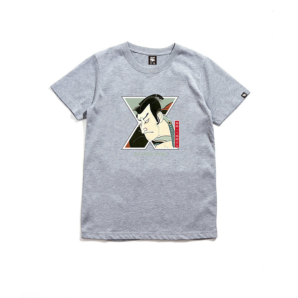 日本傳統武士短T -灰