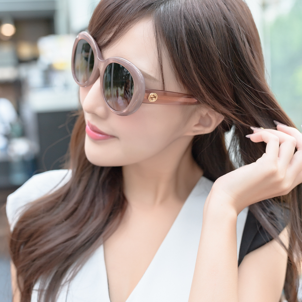 GUCCI 復古圓框 太陽眼鏡(粉膚色)