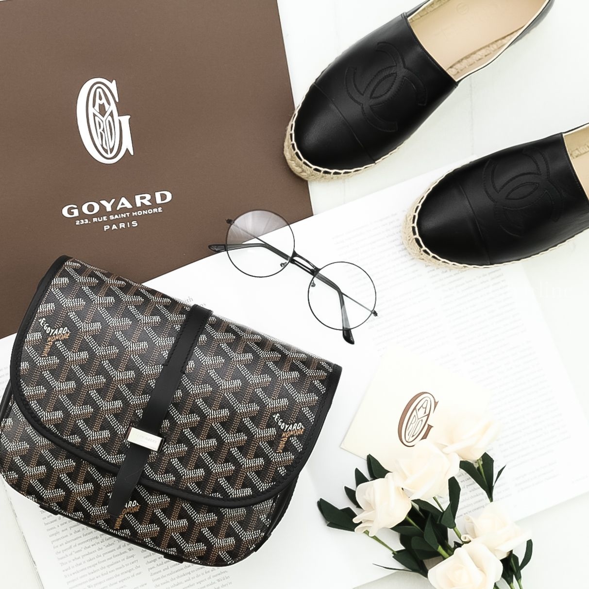 Goyard Belvedere Pm Bag 黑色小型馬鞍肩背包,Chanel Espadrilles 黑/黑CC小羊皮鉛筆鞋-Charline Boutique 精品代購