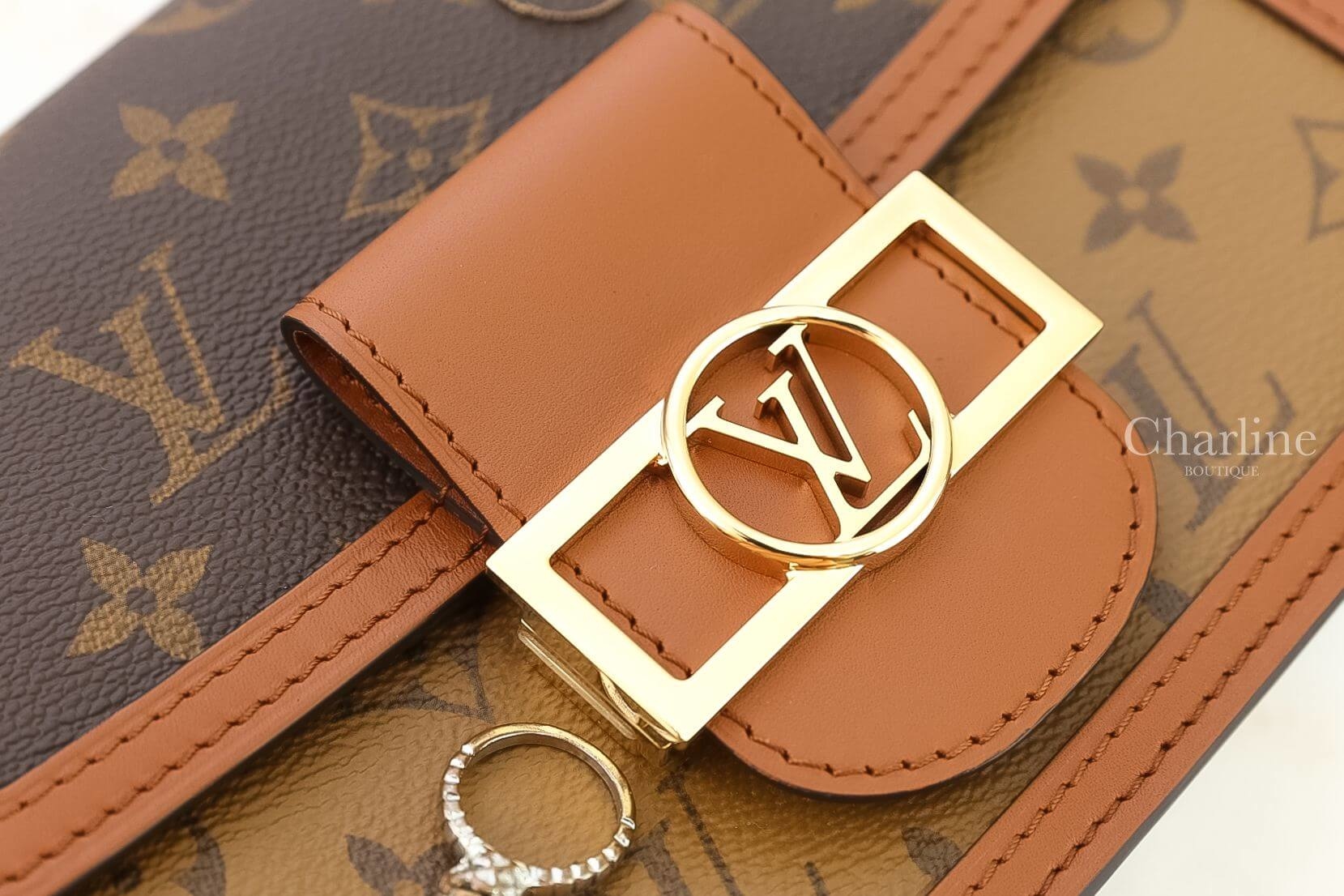 Louis Vuitton Mini Dauphine 咖啡色/焦糖拼色LV Logo迷你鍊帶肩背包