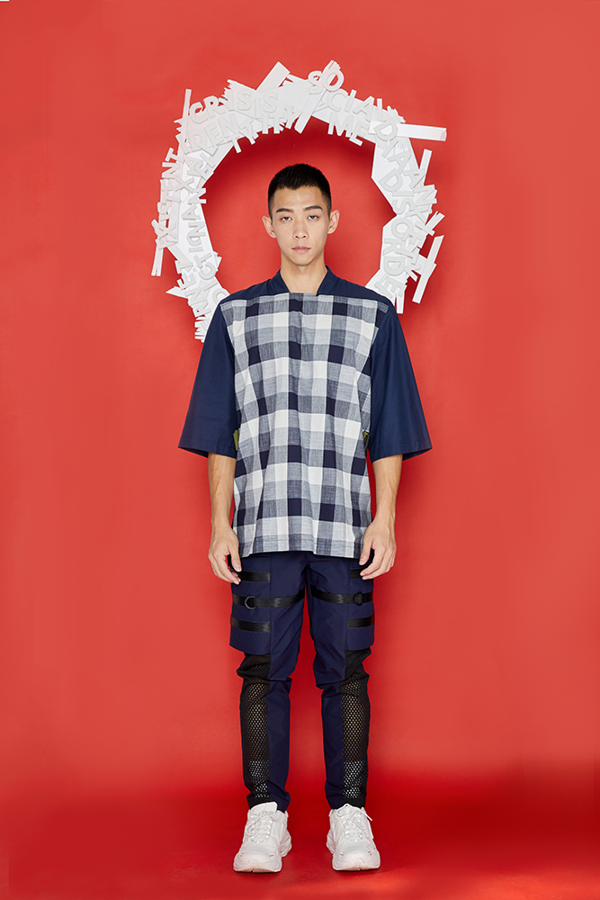 梯形領環帶上衣 (藏青)