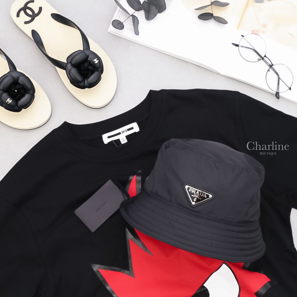 Prada Nylon Cap 黑色三角銀字Logo尼龍漁夫帽-Charline Boutique 精品代購