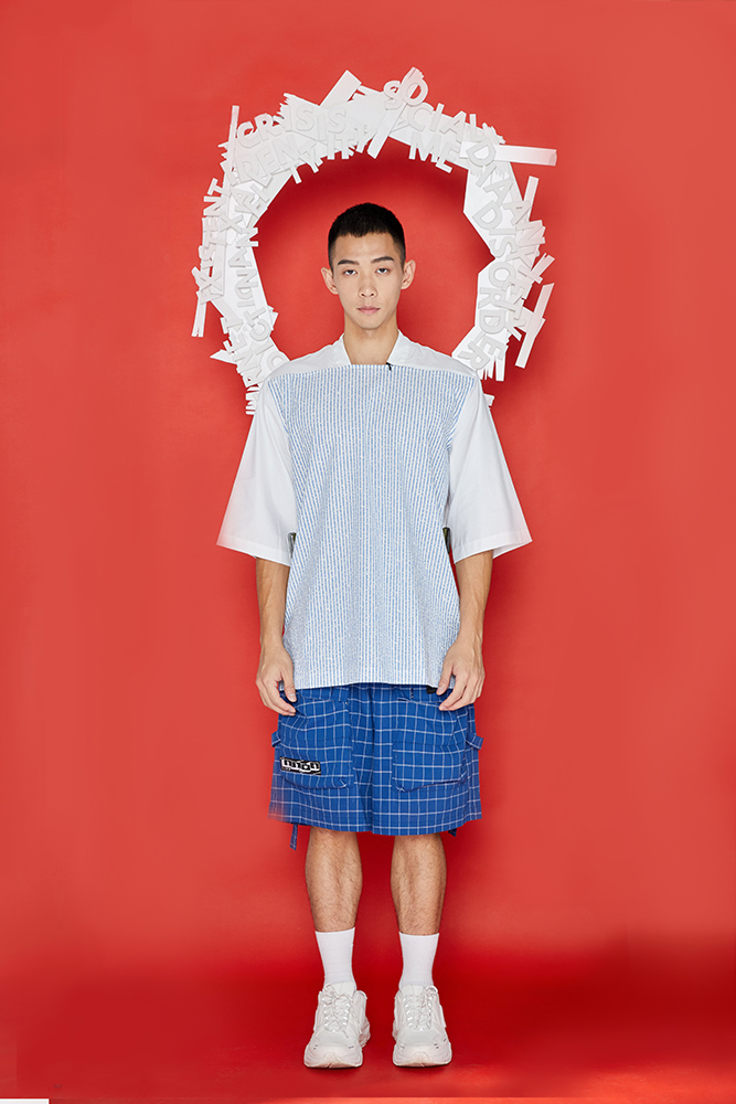 梯形領環帶上衣 (白)