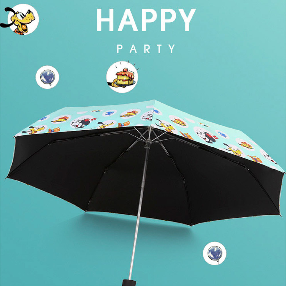迪士尼 Disney 米奇米妮 抗UV黑膠晴雨傘（派對時光=淺藍