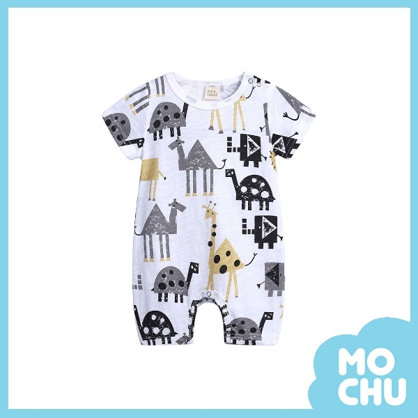 幾何動物短袖包屁衣