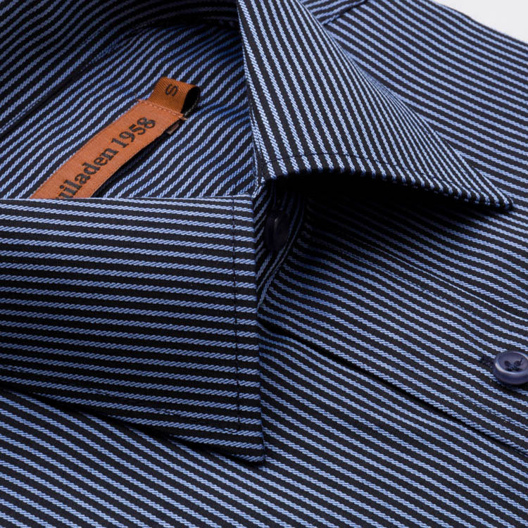 韓版防皺 寶藍黑直紋