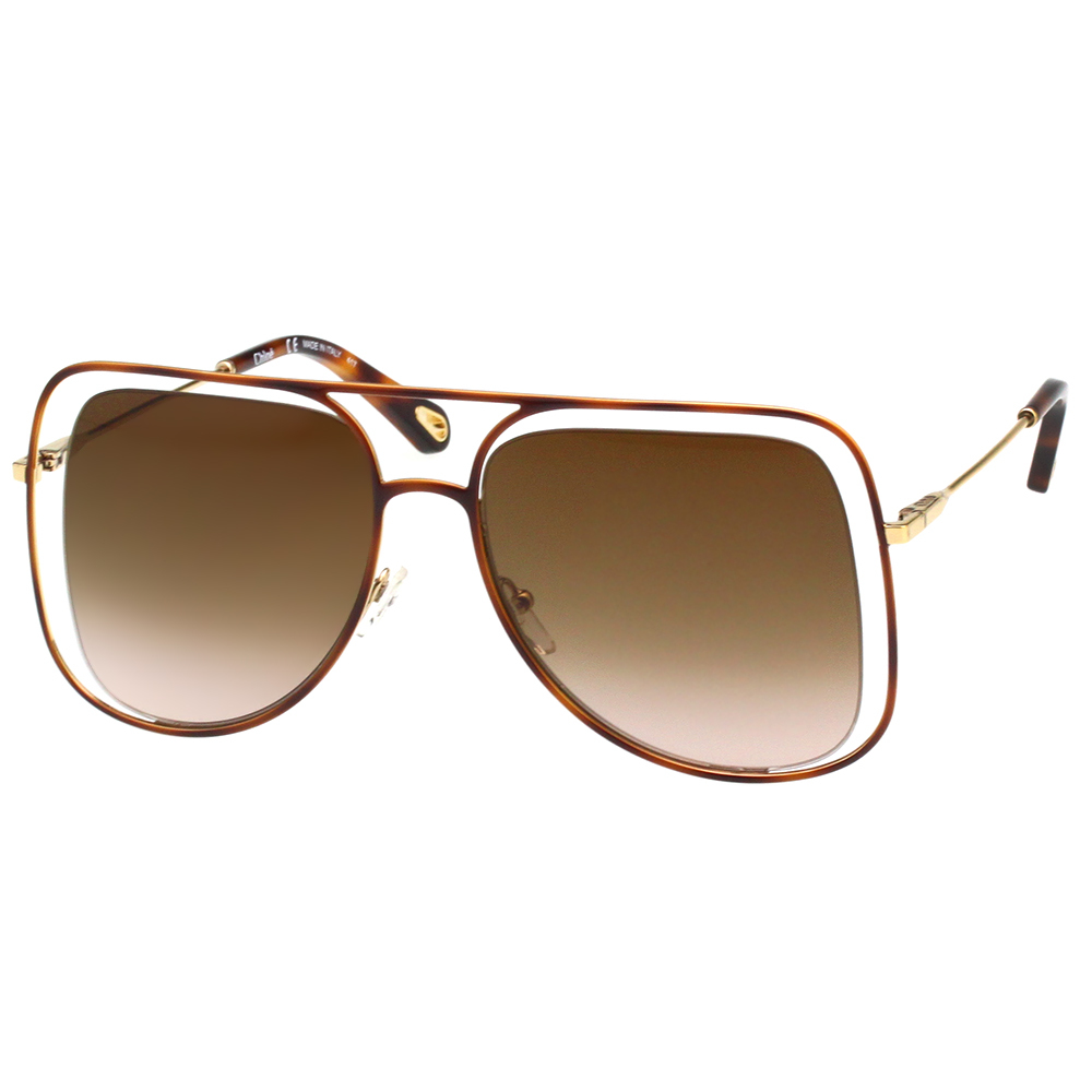 CHLOE 立體層次金屬大框 太陽眼鏡(琥珀+金色)