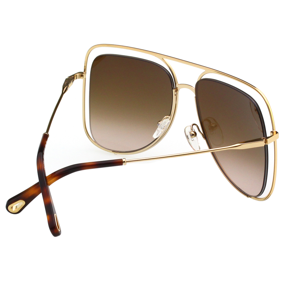 CHLOE 立體層次金屬大框 太陽眼鏡(琥珀+金色)