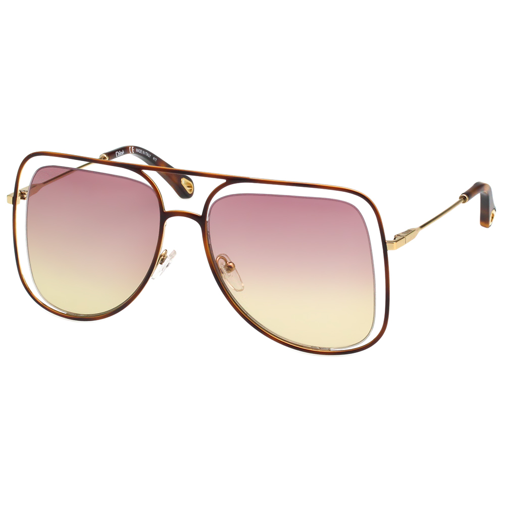 CHLOE 立體層次金屬大框 太陽眼鏡(琥珀+金色)