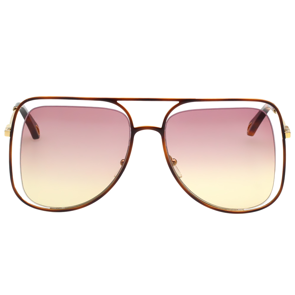 CHLOE 立體層次金屬大框 太陽眼鏡(琥珀+金色)