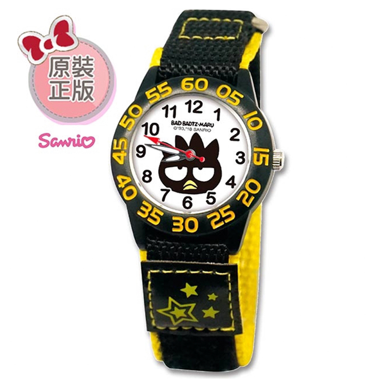 【三麗鷗】酷企鵝雙色尼龍自黏織帶錶 (黑黃)