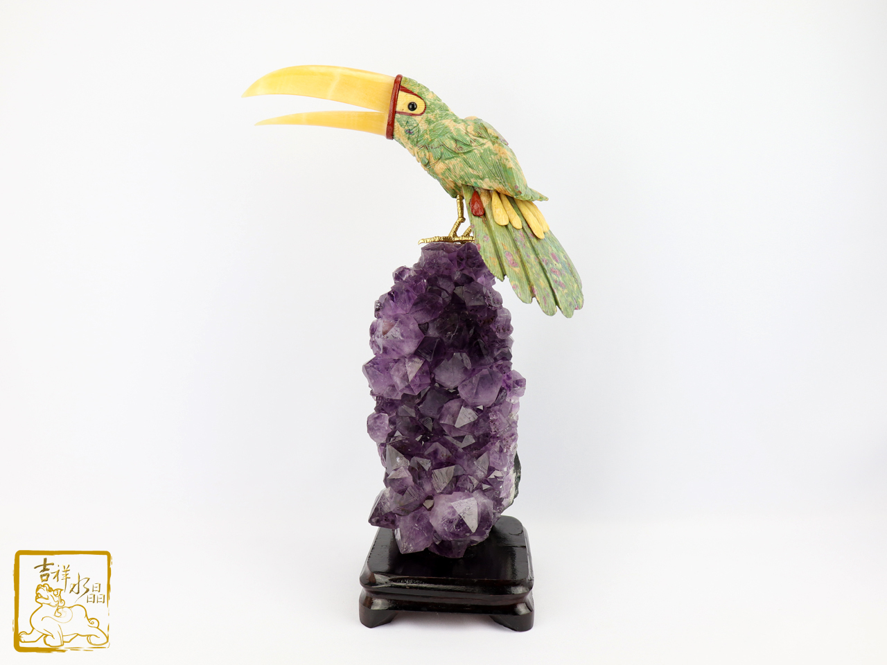 大嘴鳥水晶雕擺件 高26cm 嘴大吃四方錢財