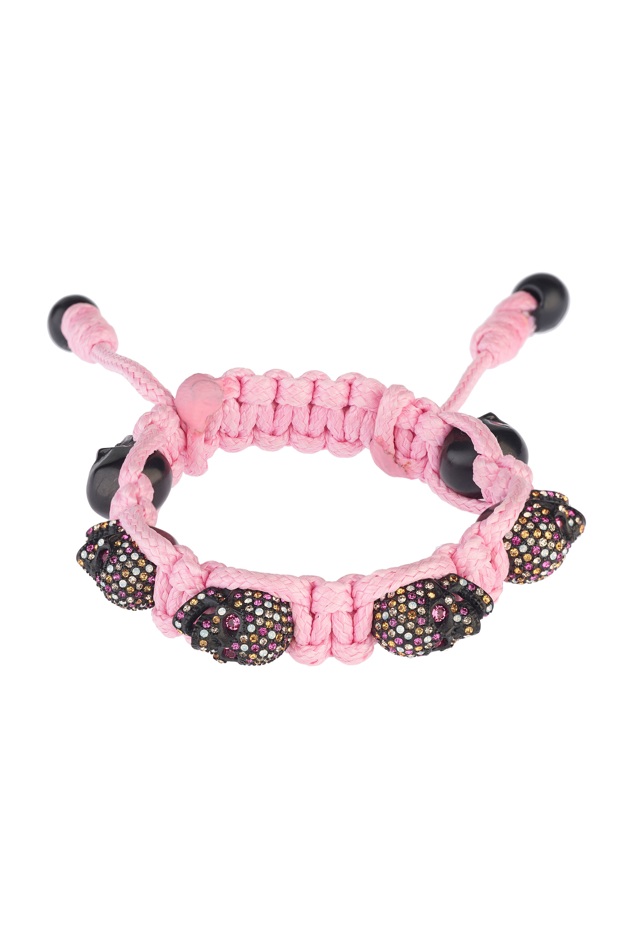 彩色水鑽黑骷髏粉紅色手環