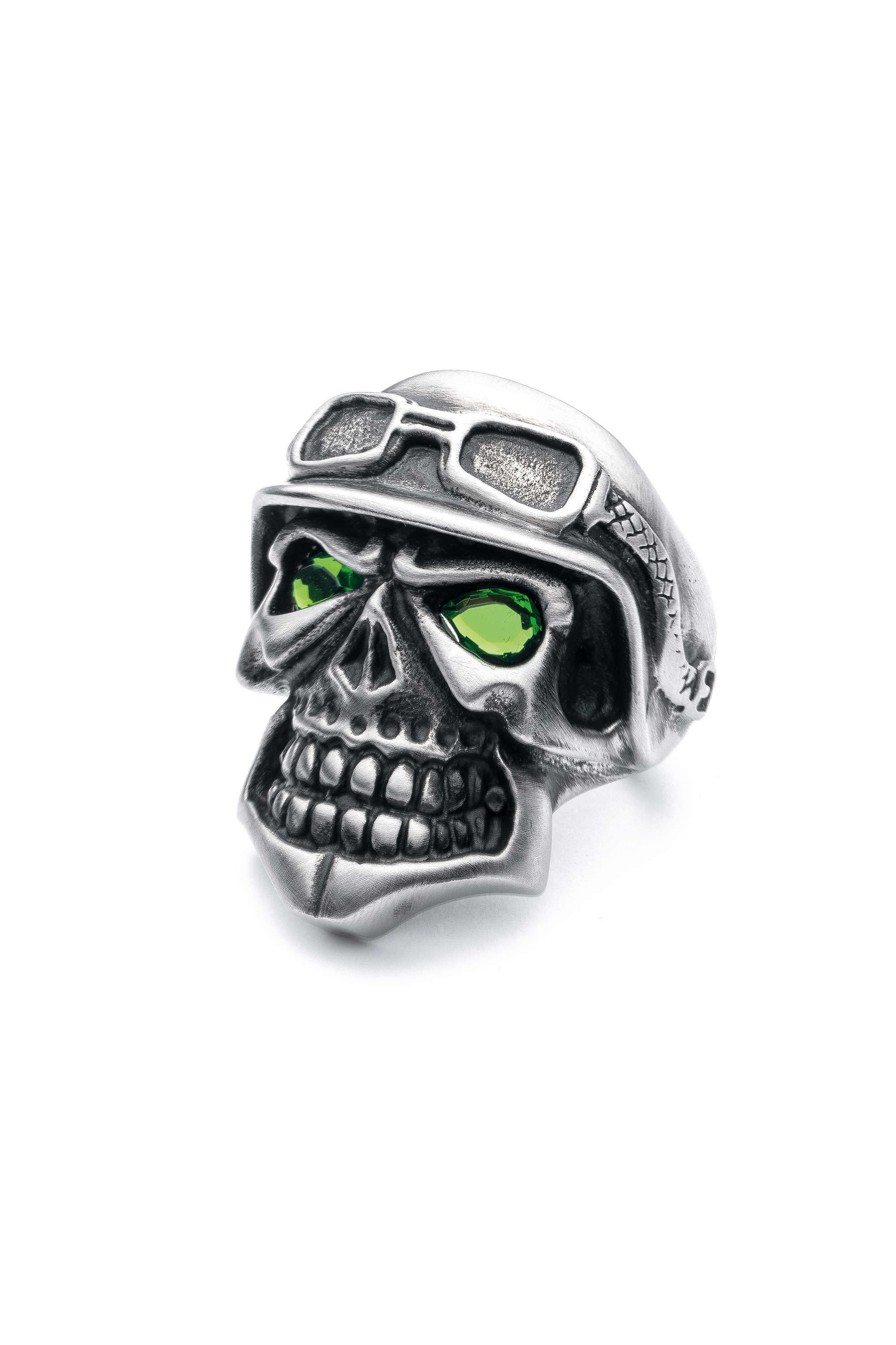 綠眼舊化銀骷髏騎士戒指