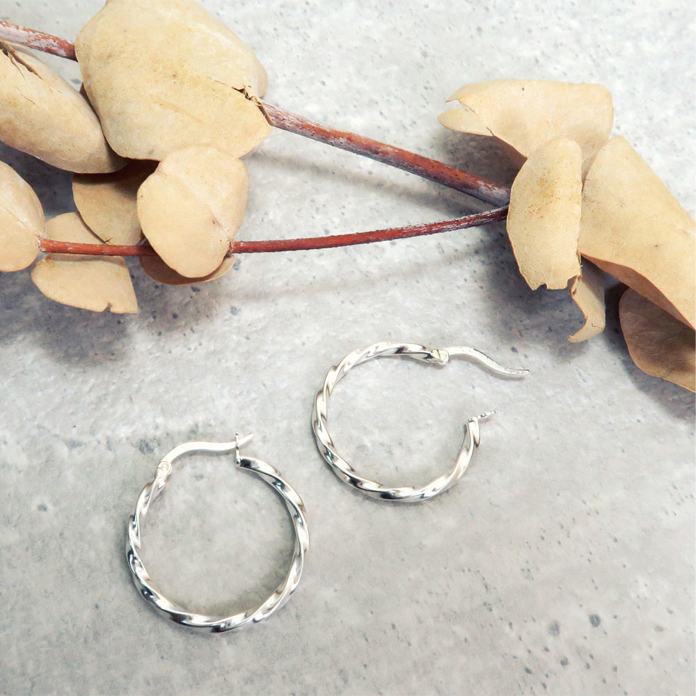 圈式/C型耳環  永恆 方扭圓形 925純銀耳環(大)