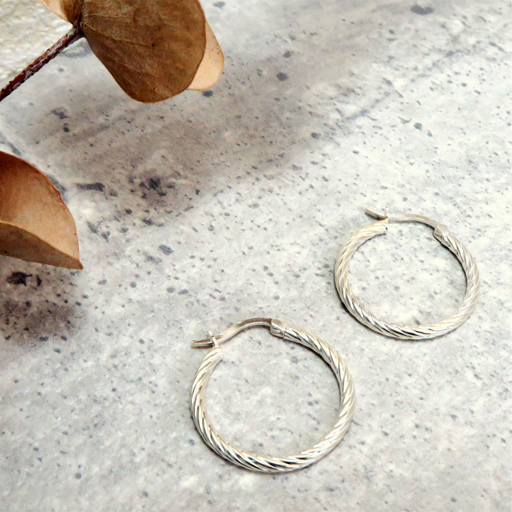 圈式/C型耳環  立約 麻花圓形 925純銀耳環(大)