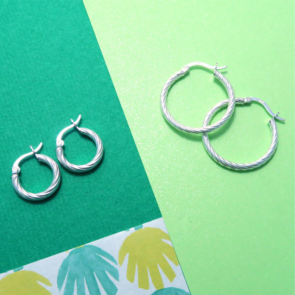 圈式/C型耳環  立約 麻花圓形 925純銀耳環(大)