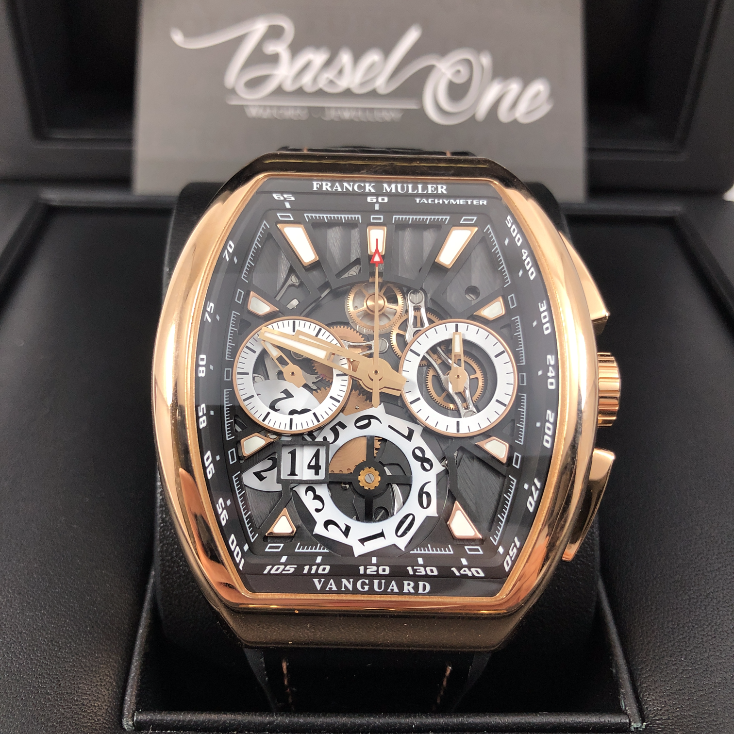 BRAND NEW FRANK MULLER V45 CHRONOGRAPH ROSE GOLD SHINY FINISH WITH CROCODILE LEATHER STRAP