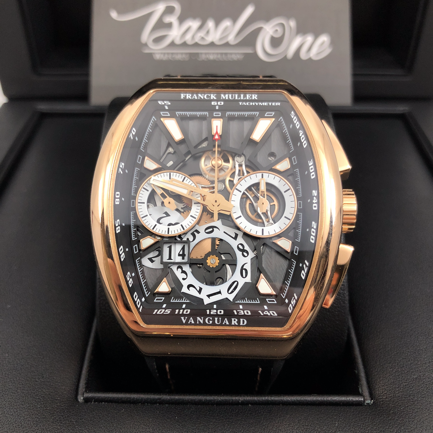 BRAND NEW FRANK MULLER V45 CHRONOGRAPH ROSE GOLD SHINY FINISH WITH CROCODILE LEATHER STRAP