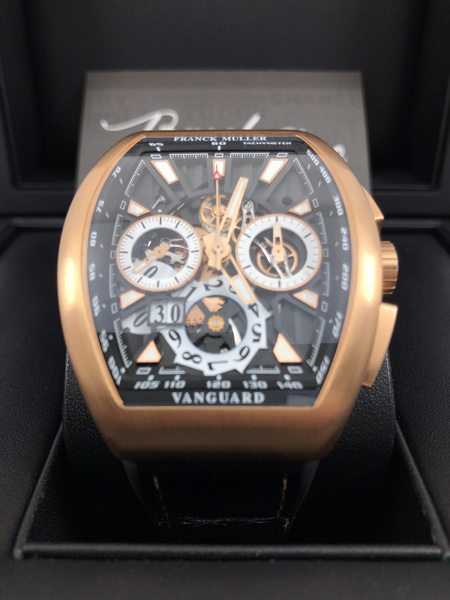 BRAND NEW FRANK MULLER V45 CHRONOGRAPH ROSE GOLD MAD FINISH WITH CROCODILE LEATHER STRAP