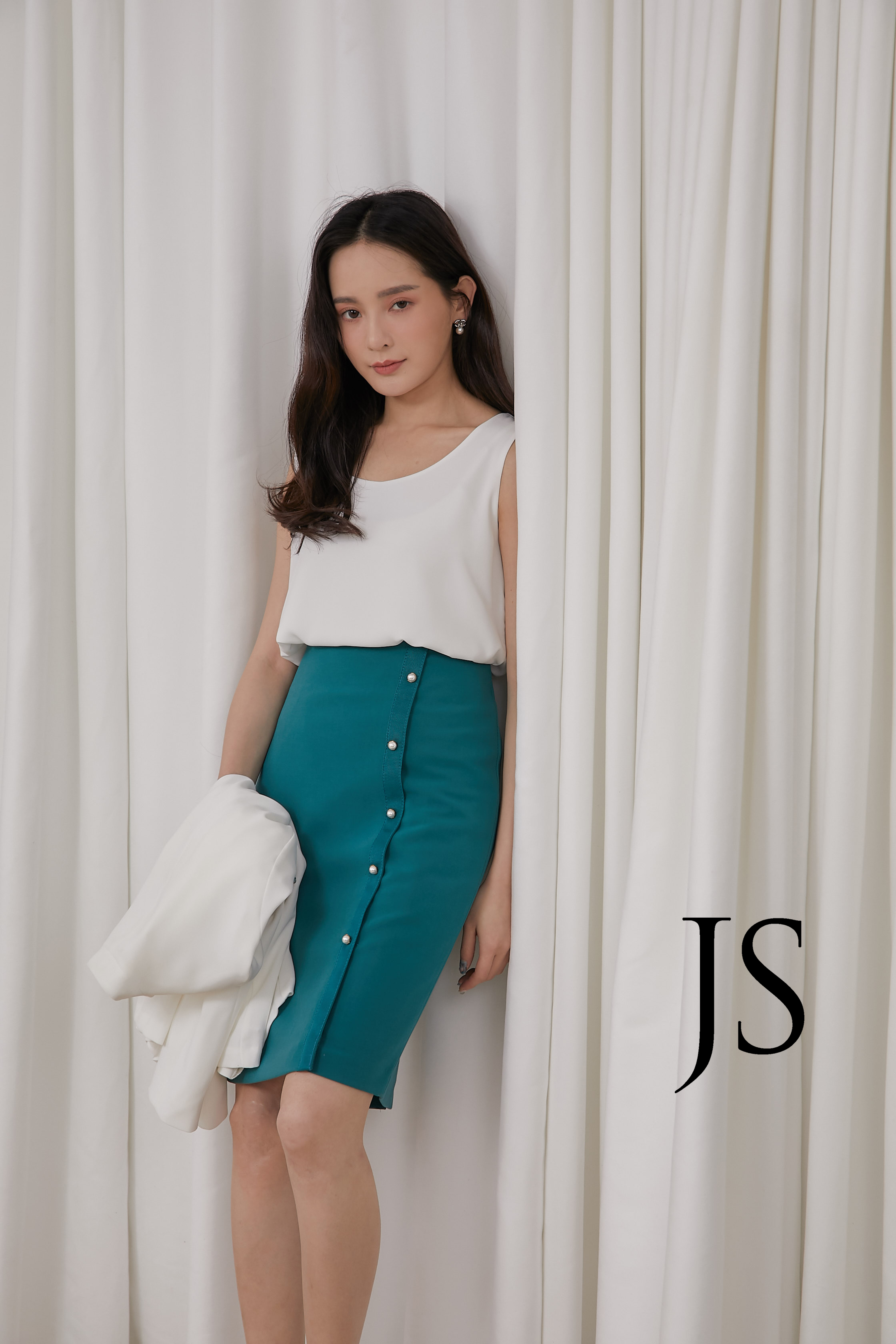 珍珠釦窄裙(綠)