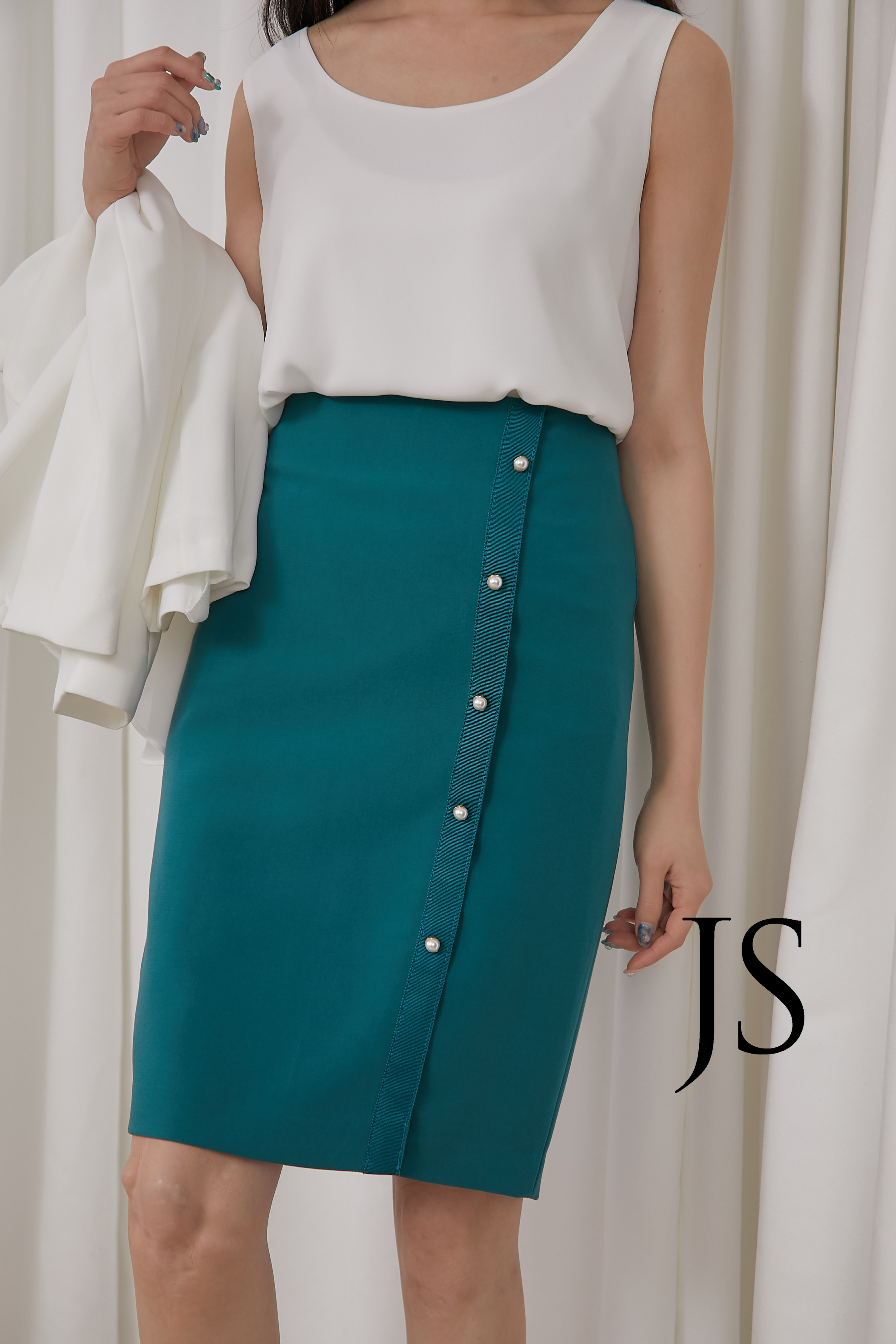 珍珠釦窄裙(綠)