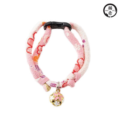 貓壹 手工和風安全項圈 縐綢櫻花鈴