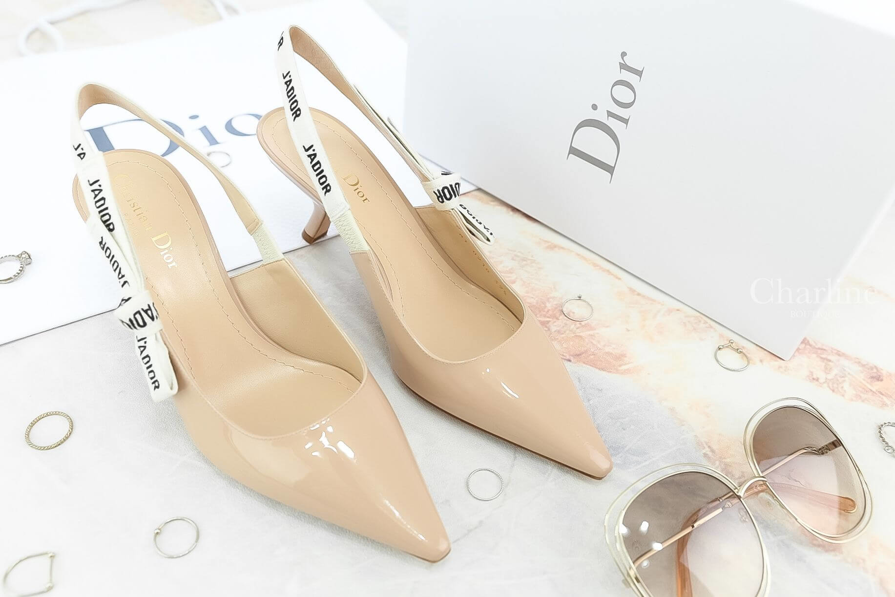 Dior J'adior Patent Calfskin Slingback Shoes 6.5cm 裸色漆皮蝴蝶結飾帶露跟高跟鞋
