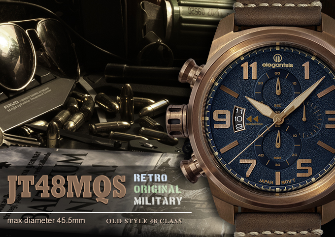 萬年鐘錶 - elegantsis 愛樂時 JF48  復古軍事錶(藍) ELJT48MQS-OB01LC 錶徑45.5MM