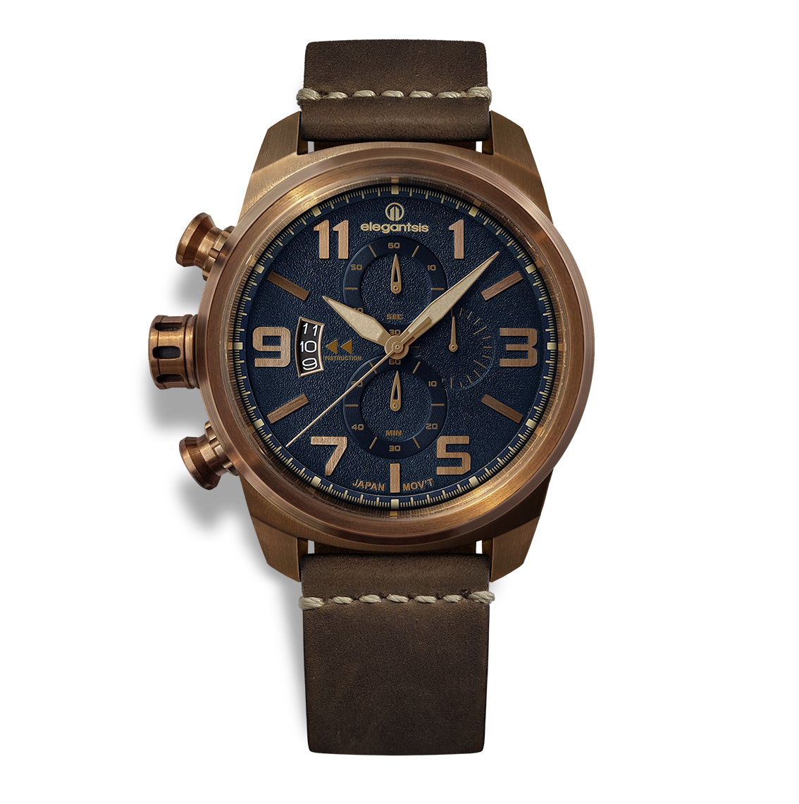 萬年鐘錶 - elegantsis 愛樂時 JF48  復古軍事錶(藍) ELJT48MQS-OB01LC 錶徑45.5MM