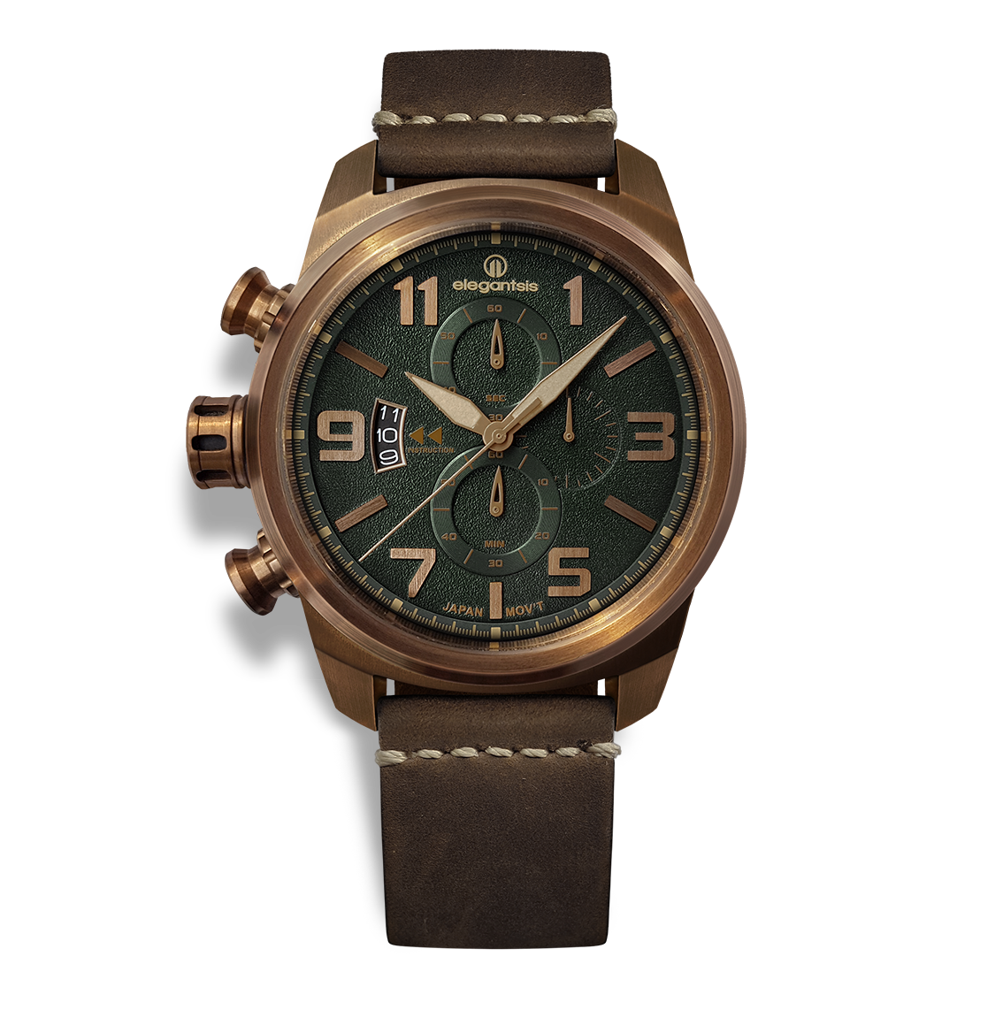 萬年鐘錶 - elegantsis 愛樂時 JF48  復古軍事錶 (綠) ELJT48MQS-OG02LC 錶徑45.5MM