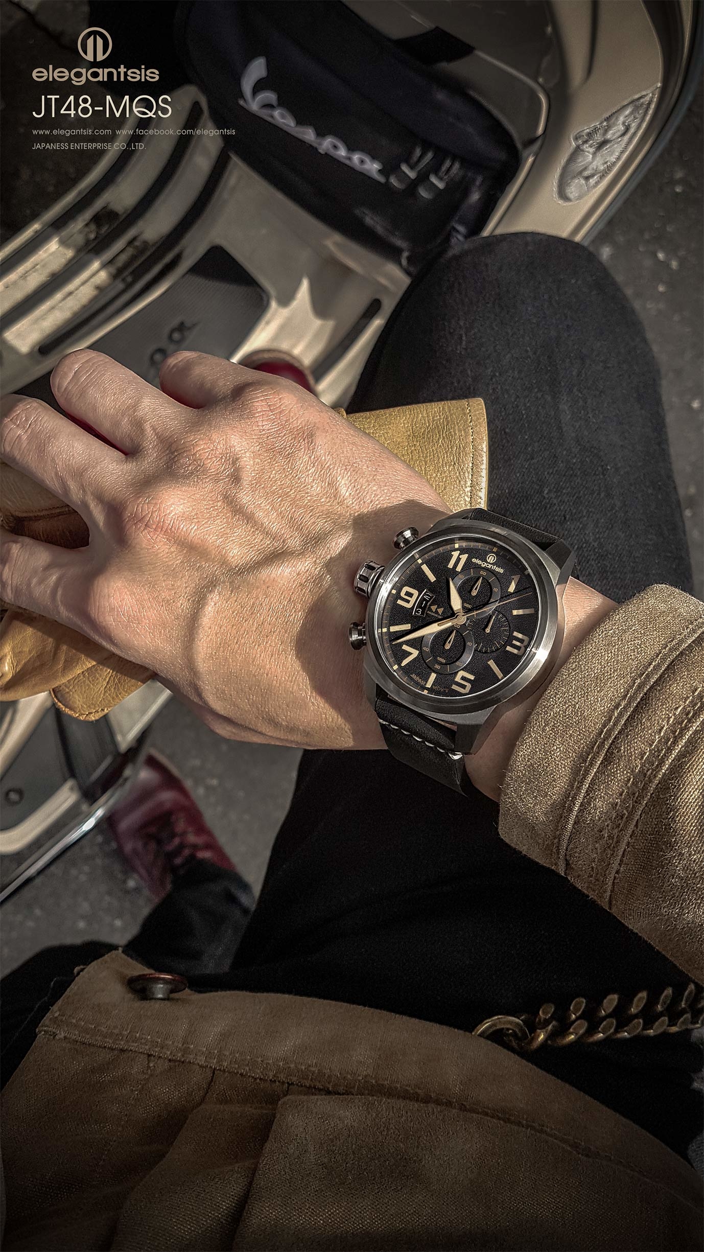 萬年鐘錶 - elegantsis 愛樂時 JF48  復古軍事錶 (暗夜灰)  ELJT48MQS-OG03LC  錶徑45.5MM