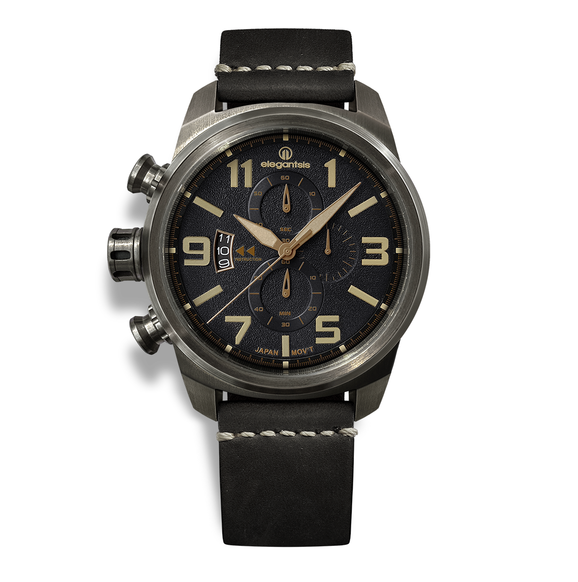 萬年鐘錶 - elegantsis 愛樂時 JF48  復古軍事錶 (暗夜灰)  ELJT48MQS-OG03LC  錶徑45.5MM