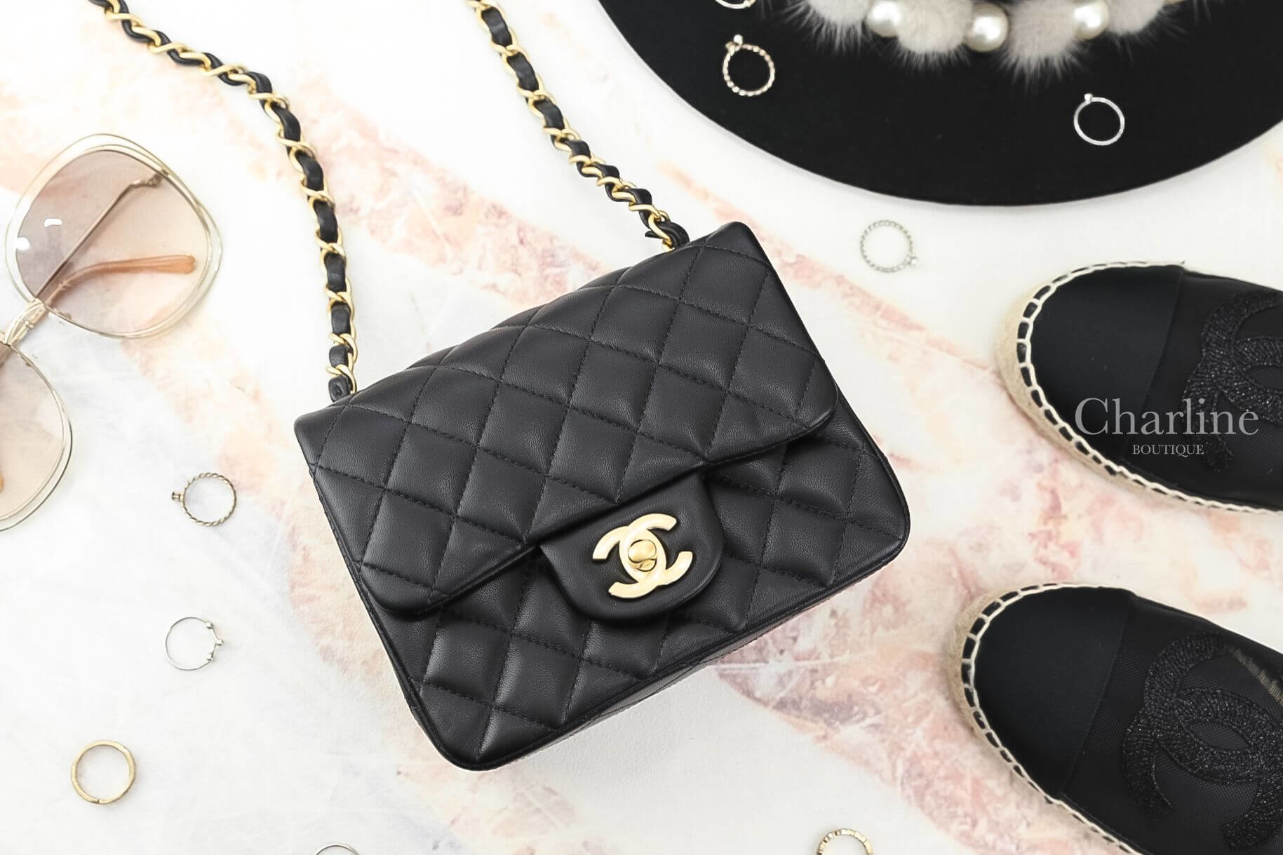 Chanel Mini Flap Bag 黑色金CC金鍊小羊皮肩背包-Charline Boutique 精品代購