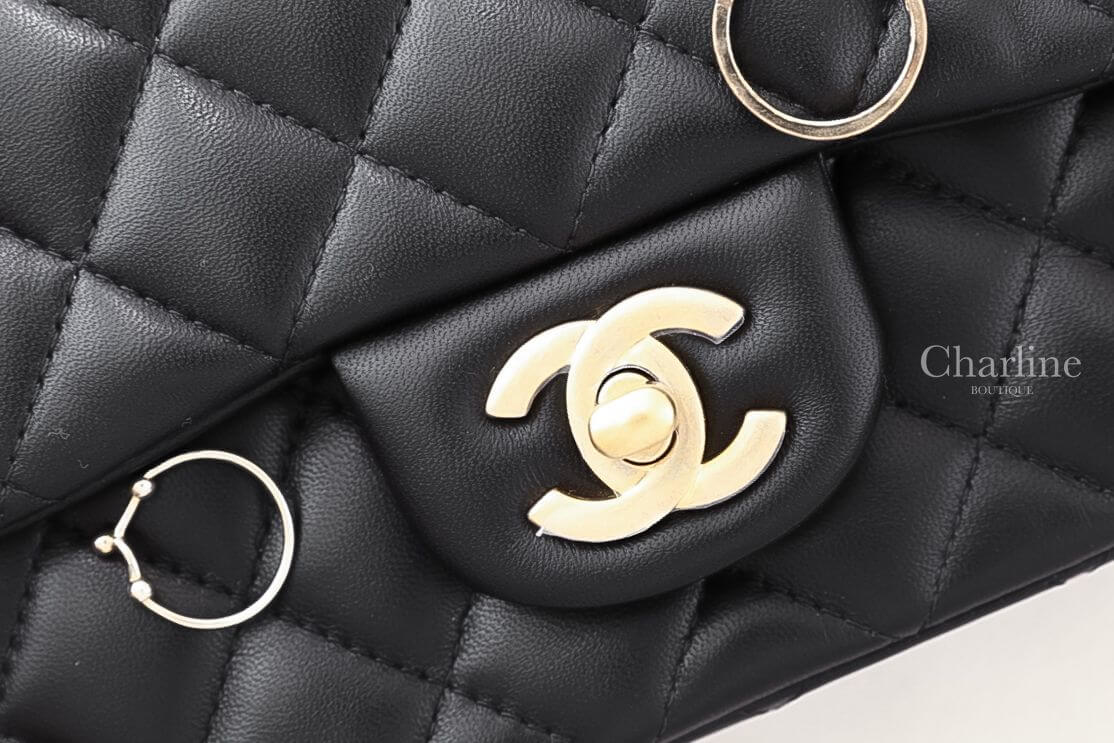 Chanel Mini Flap Bag 黑色金CC金鍊17cm小羊皮肩背包