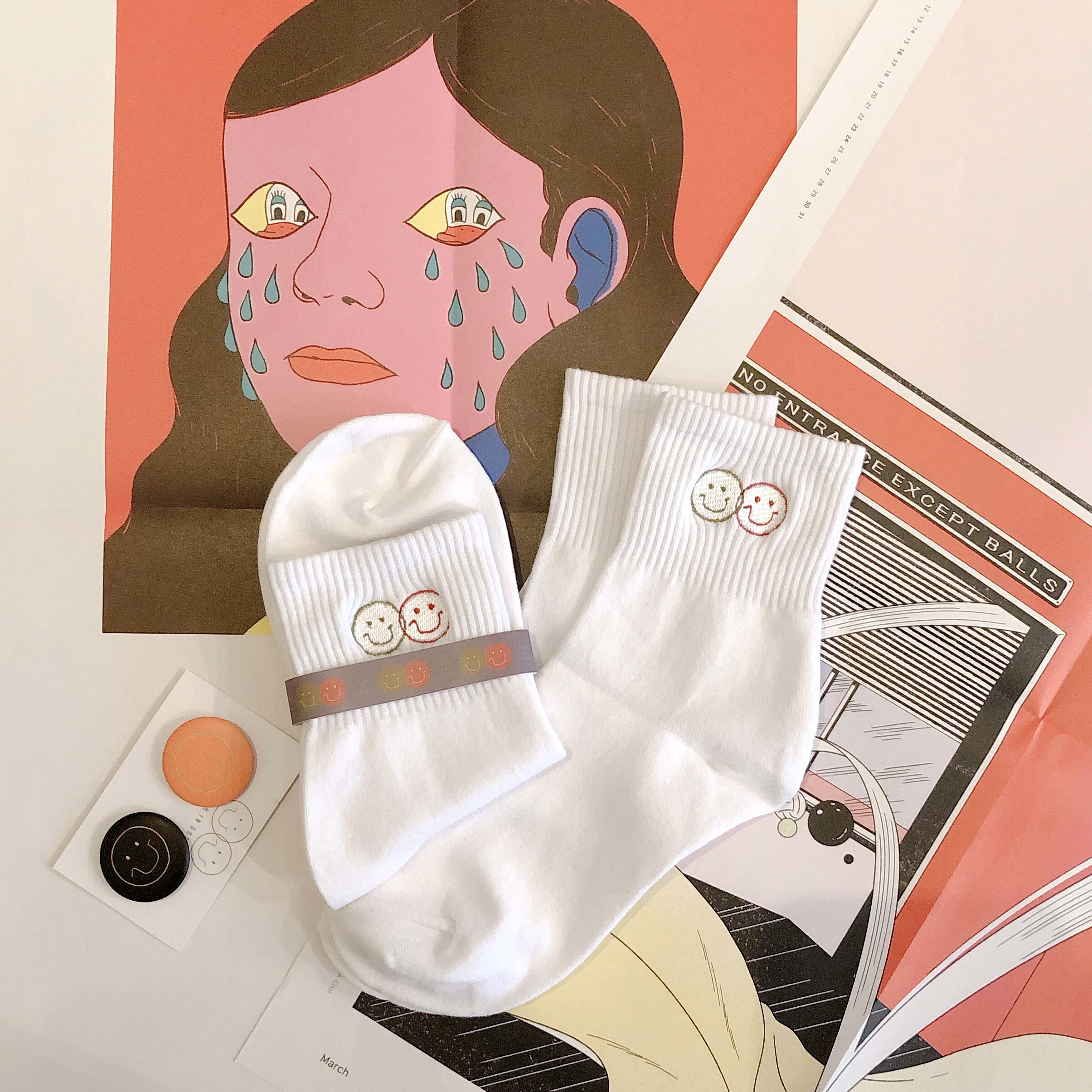 zoom in goods 「Happy together 刺繡白色短襪」