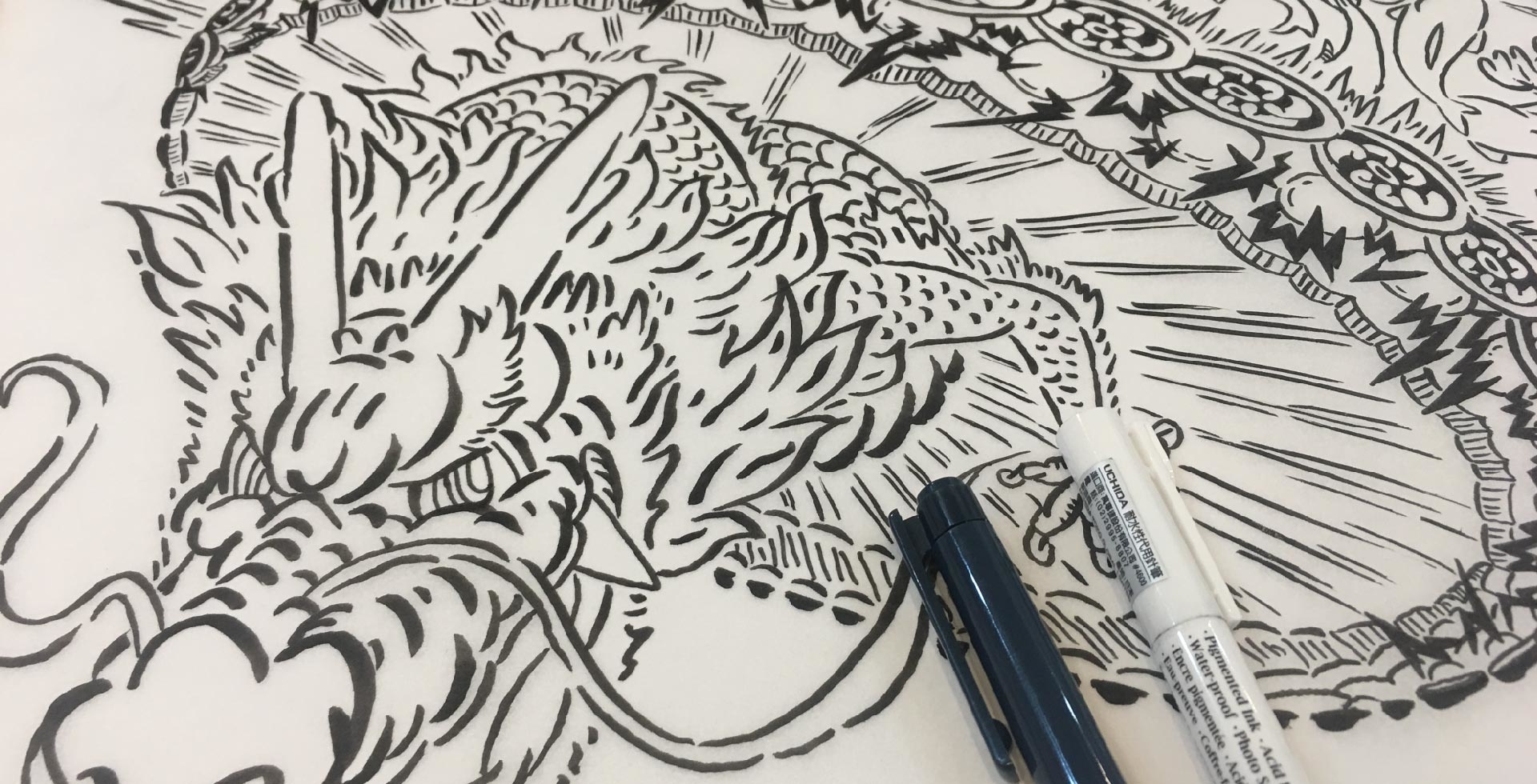 鯉魚躍龍門圖案的黑白稿