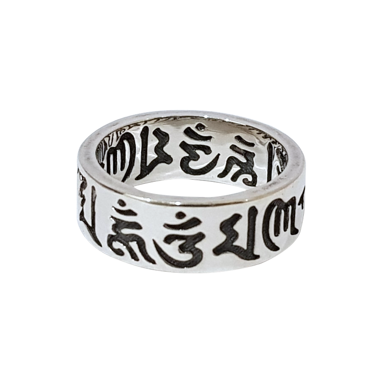 純銀戒指，男士戒指 六字箴言大明咒；佛教銀飾不可或缺的靈魂（8923）