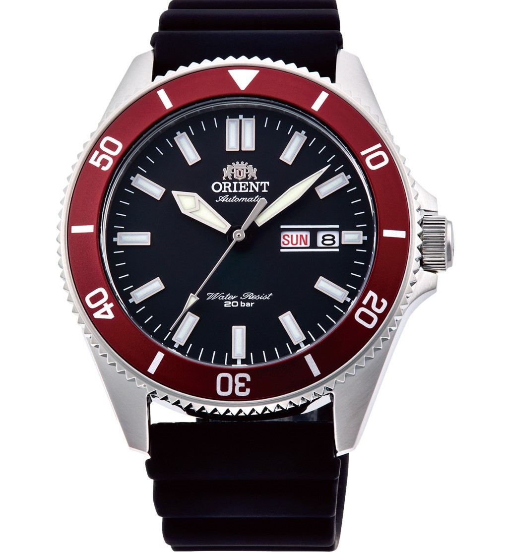 萬年鐘錶 - ORIENT 東方錶  DIVING SPORT系列  200m防水潛水錶  黑色錶面紅色外圈黑色膠 RA-AA0011B  錶徑44MM