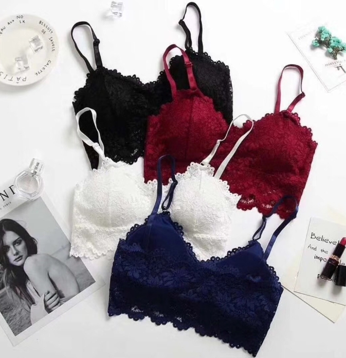 蕾絲罩杯短上衣 (深藍/黑/白/酒紅)