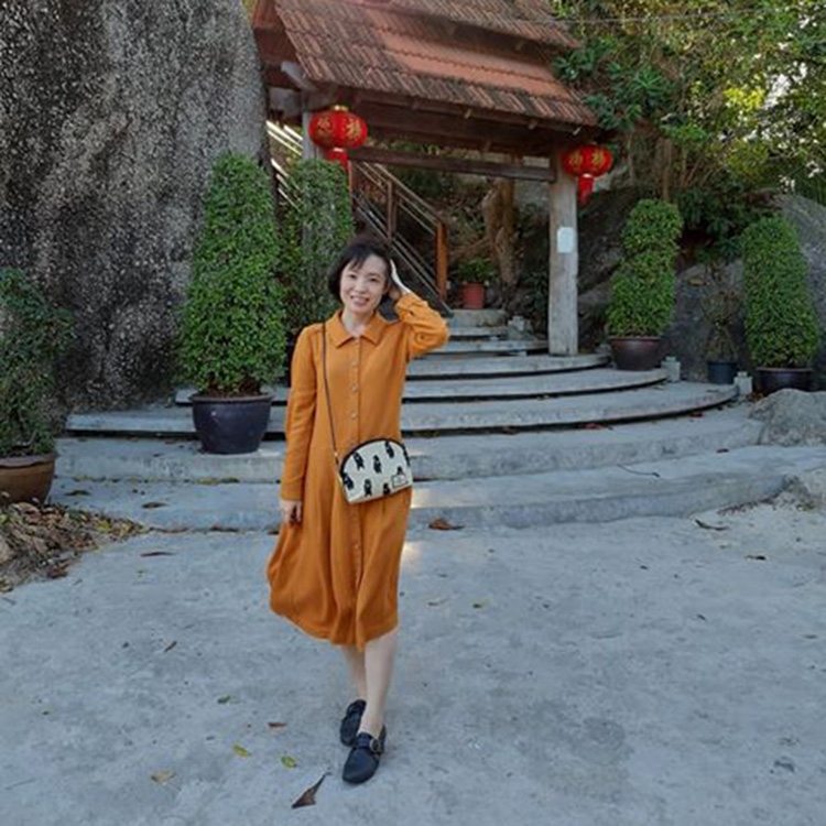 古樸秋橘排釦兩穿洋裝